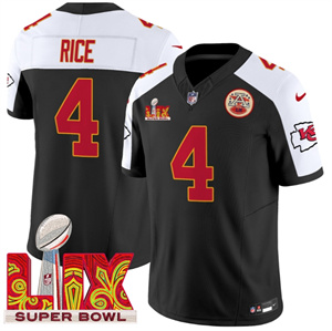 Kansas City Chiefs Super Bowl LIX Patch Vapor Limited   Jersey - All Stitched  Black Alternate Rashee Rice 4