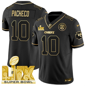Kansas City Chiefs Super Bowl LIX Patch Vapor Limited   Jersey - All Stitched  Black Gold 10 Isiah Pacheco