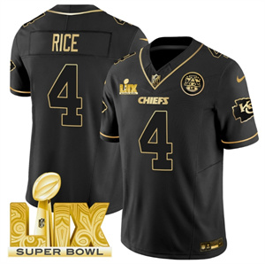 Kansas City Chiefs Super Bowl LIX Patch Vapor Limited   Jersey - All Stitched  Black Gold 4 Rashee Rice