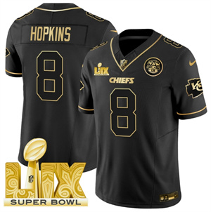 Kansas City Chiefs Super Bowl LIX Patch Vapor Limited   Jersey - All Stitched  Black Gold 8 DeAndre Hopkins