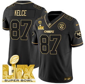 Kansas City Chiefs Super Bowl LIX Patch Vapor Limited   Jersey - All Stitched  Black Gold 87 Travis Kelce