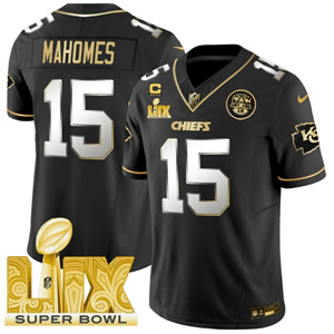 Kansas City Chiefs Super Bowl LIX Patch Vapor Limited   Jersey - All Stitched  Black Limited 15 Patrick Mahomes