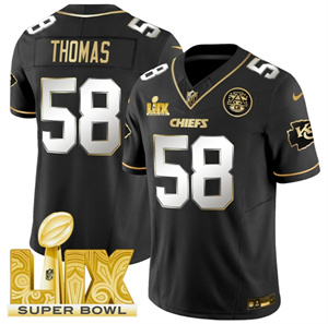 Kansas City Chiefs Super Bowl LIX Patch Vapor Limited   Jersey - All Stitched  Black Limited 58 Derrick Thomas