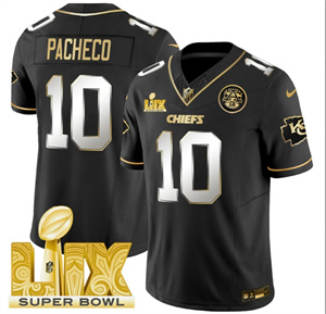 Kansas City Chiefs Super Bowl LIX Patch Vapor Limited   Jersey - All Stitched  Black Limited Isiah Pacheco 10
