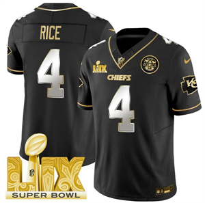 Kansas City Chiefs Super Bowl LIX Patch Vapor Limited   Jersey - All Stitched  Black Limited Rashee Rice 4