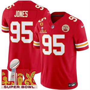Kansas City Chiefs Super Bowl LIX Patch Vapor Limited   Jersey - All Stitched  Red  Chris Jones 95