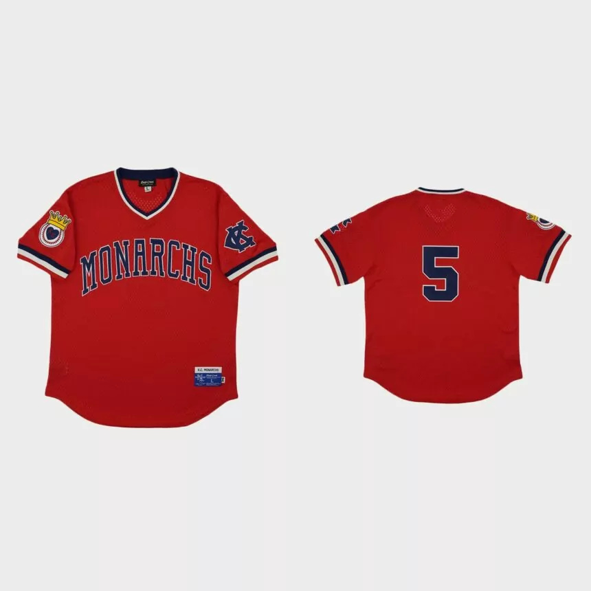 Kansas City Monarchs #5 Rings & Crwns Mesh Replica Jersey – Red.jpg