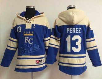 Kansas City Royals #13 Salvador Perez Light Blue Sawyer Hooded Sweatshirt Baseball Hoodie
