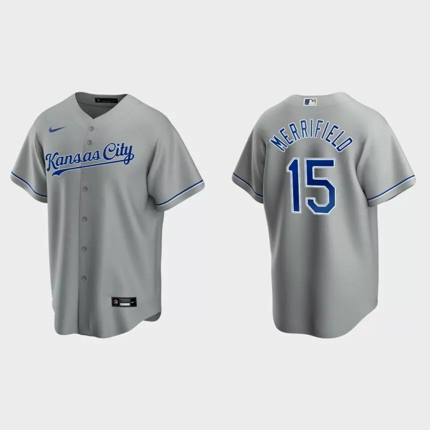 Kansas City Royals #15 Whit Merrifield Cool Base Replica Road Jersey – Gray
