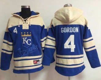 Kansas City Royals #4 Alex Gordon Light Blue Sawyer Hooded Sweatshirt Baseball Hoodie