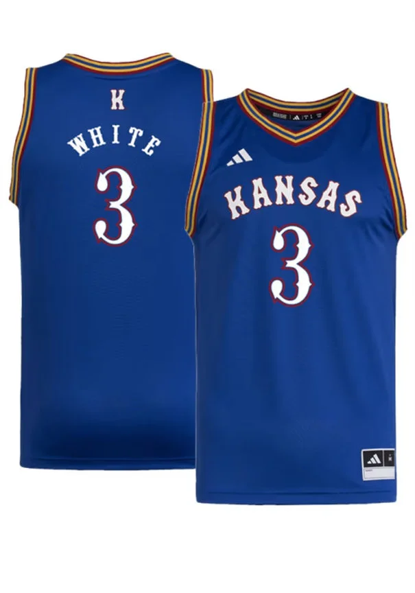 Kansas Jayhawks #3 Tre White 2026 Royal Basketball Retro Jersey 