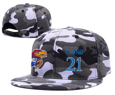 Kansas Jayhawks 21 Clay Young Gray Camo College Basketball Adjustable Hat