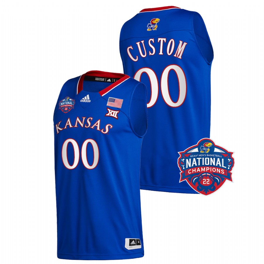 Kansas Jayhawks Custom 2022 NCAA National Champions Royal Official Logo Jersey Men