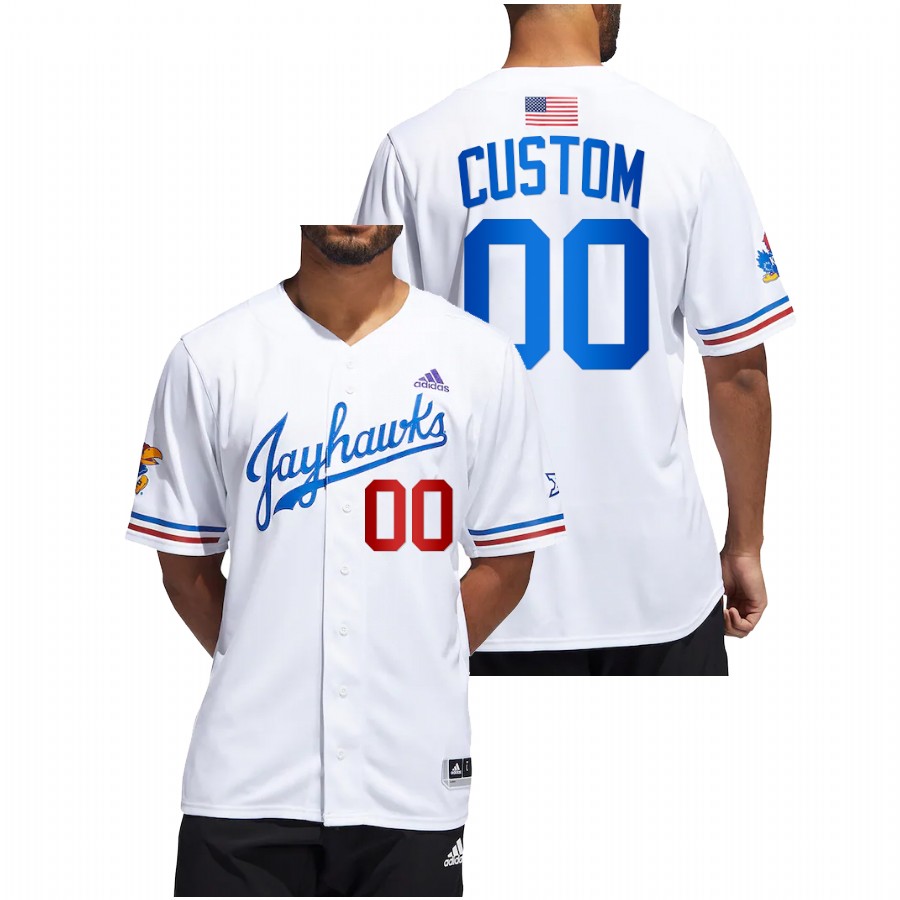 Kansas Jayhawks Custom Men White College Baseball Button-Up Jersey