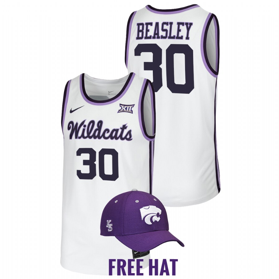 Kansas State Wildcats Michael Beasley Retro Basketball White Free Hat Jersey Men