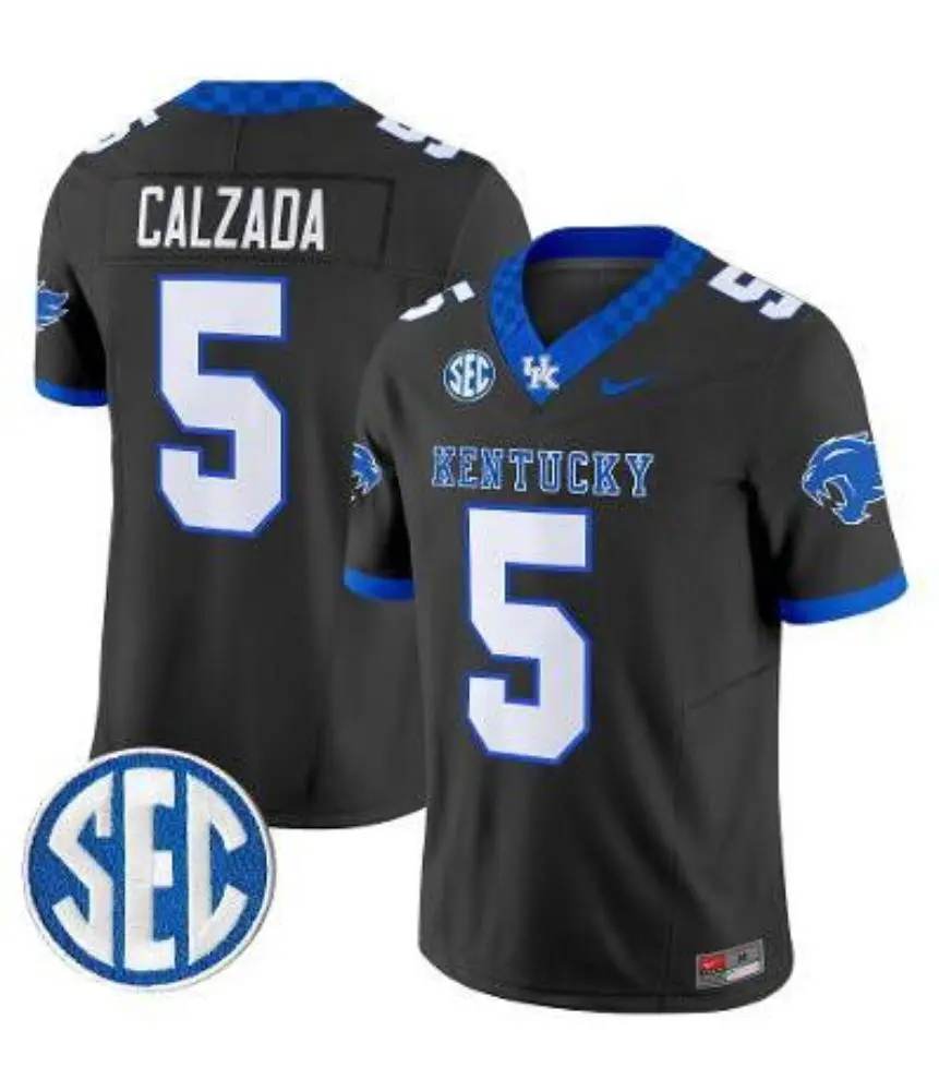 Kentucky Wildcats #5 Zach Calzada 2025 Black Alternate Football Game Jersey 