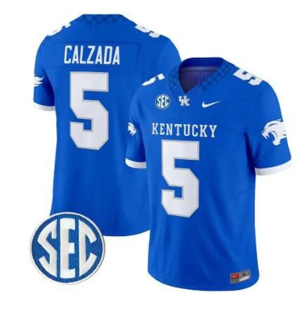 Kentucky Wildcats #5 Zach Calzada 2025 Royal Football Game Jersey 