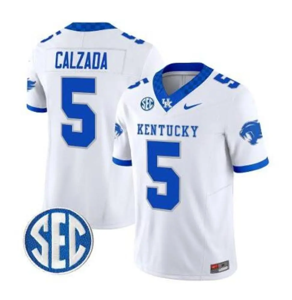 Kentucky Wildcats #5 Zach Calzada 2025 White Football Game Jersey 