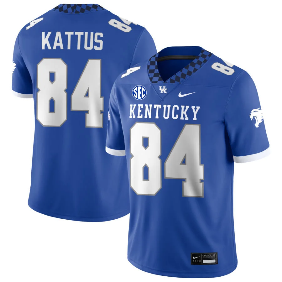 Kentucky Wildcats #84 Josh Kattus 2025 Royal Football Game Jersey 