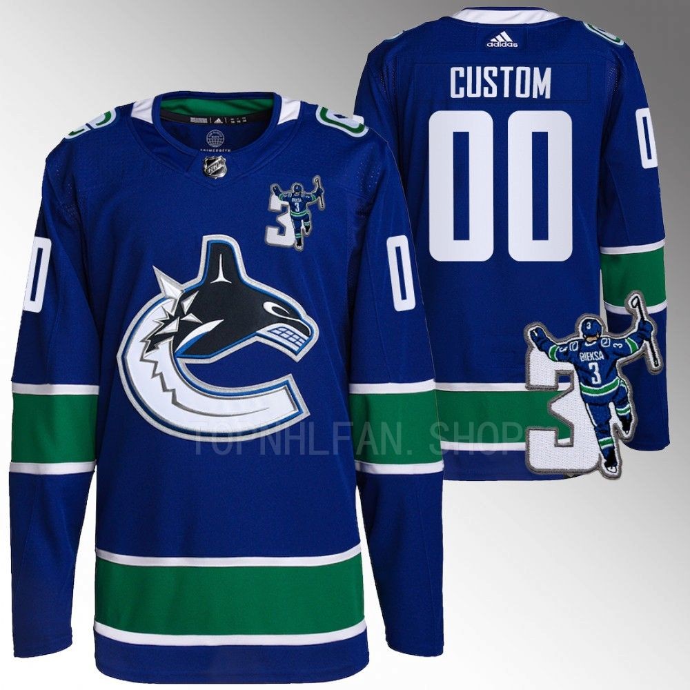 Kevin Bieska patch Vancouver Canucks Custom Blue Home Jersey men's