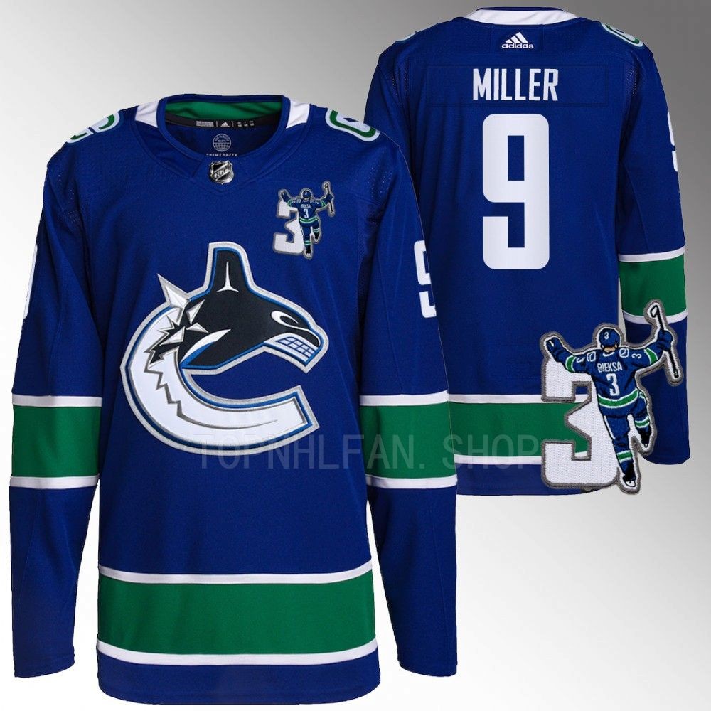 Kevin Bieska patch Vancouver Canucks J.T. Miller Blue Home Jersey men's
