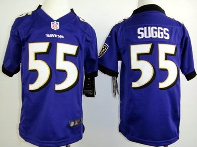 Kids Nike NLF Game Jersey Baltimore Ravens #55 Terrell Suggs Purple Stitched