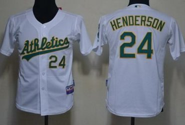 Kids Oakland Athletics 24 Ricky Henderson White MLB Jerseys