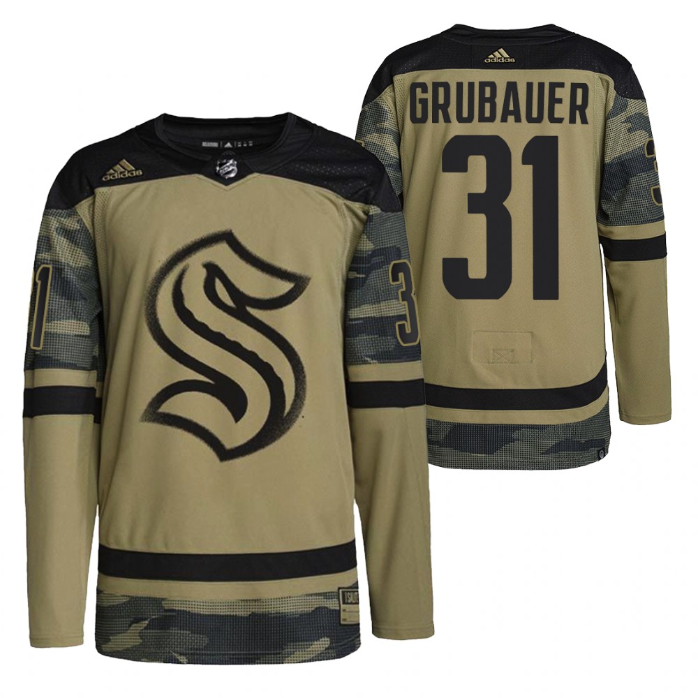 Kraken Philipp Grubauer 2021-22 Salute To Service Camo Military Jersey