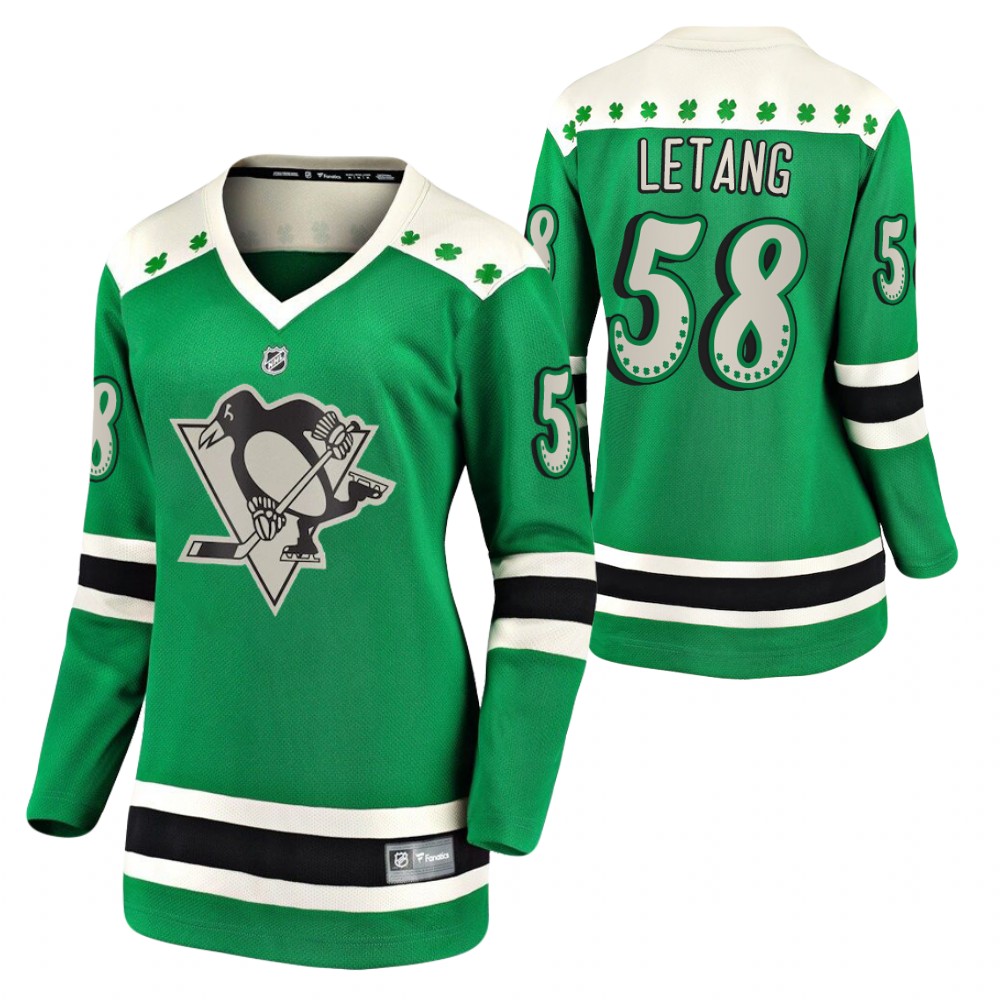 Kris Letang #58 Penguins 2021 St. Patrick's Day Women Jersey Green
