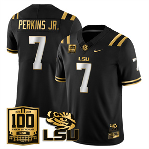 LSU Football 2024 Vapor Jersey - 100th Tigers Stadium - All Stitched    BLACK GOLD #7 HAROLD PERKINS JR.