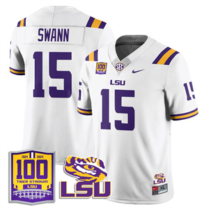 LSU Football 2024 Vapor Jersey - 100th Tigers Stadium - All Stitched   WHITE #15 AJ SWANN
