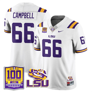 LSU Football 2024 Vapor Jersey - 100th Tigers Stadium - All Stitched   WHITE #66 WILL CAMPBELL
