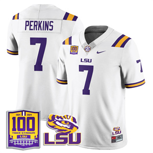 LSU Football 2024 Vapor Jersey - 100th Tigers Stadium - All Stitched   WHITE #7 HAROLD PERKINS