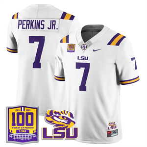 LSU Football 2024 Vapor Jersey - 100th Tigers Stadium - All Stitched   WHITE #7 HAROLD PERKINS JR.
