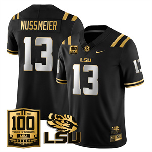 LSU Football 2024 Vapor Jersey - 100th Tigers Stadium - All Stitched  Blank  BLACK GOLD #13 GARRETT NUSSMEIER