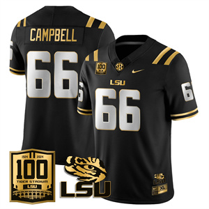 LSU Football 2024 Vapor Jersey - 100th Tigers Stadium - All Stitched  Blank  BLACK GOLD #66 WILL CAMPBELL
