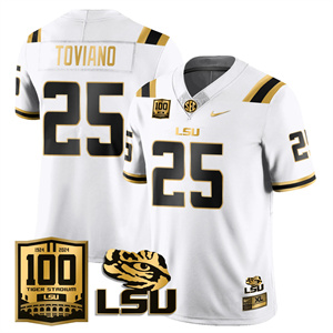 LSU Football 2024 Vapor Jersey - 100th Tigers Stadium - All Stitched  WHITE GOLD #25 JAVIEN TOVIANO