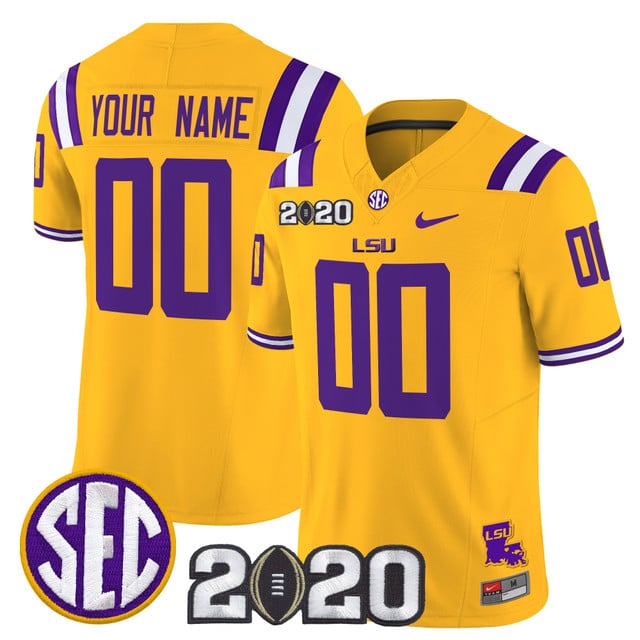 LSU Tigers 2020 National Champions Vapor Limited Custom Jersey gold
