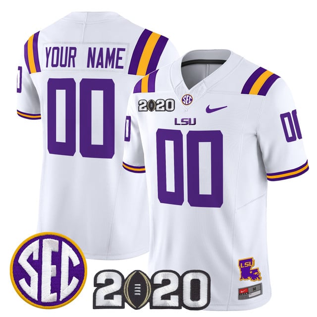 LSU Tigers 2020 National Champions Vapor Limited Custom Jersey white