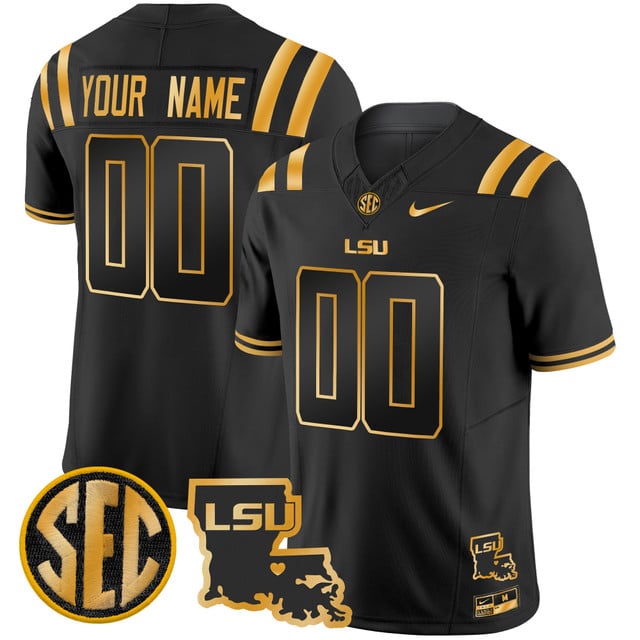 LSU Tigers 2025 Louisiana Patch Gold Vapor Limited Custom Jersey black