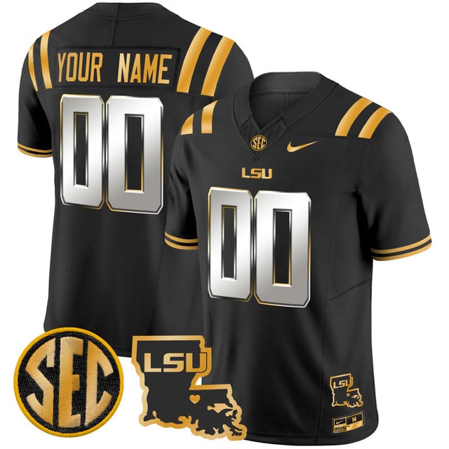LSU Tigers 2025 Louisiana Patch Gold Vapor Limited Custom Jersey black limited