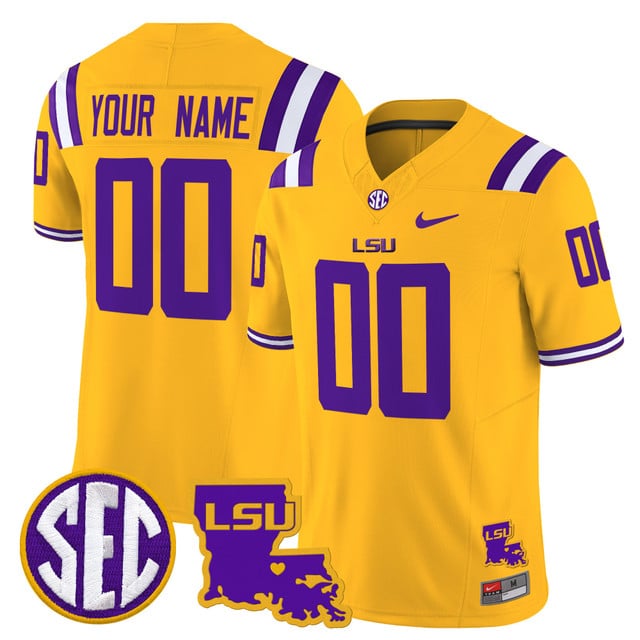 LSU Tigers 2025 Louisiana Patch Vapor Limited Custom Jersey gold
