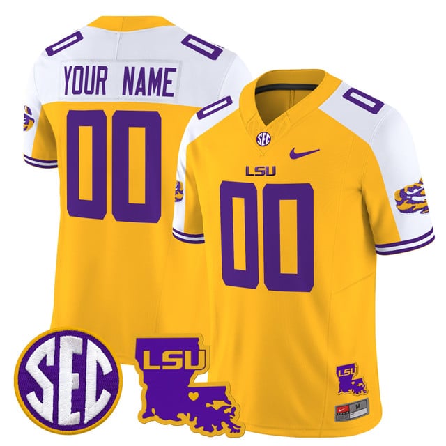 LSU Tigers 2025 Louisiana Patch Vapor Limited Custom Jersey gold white
