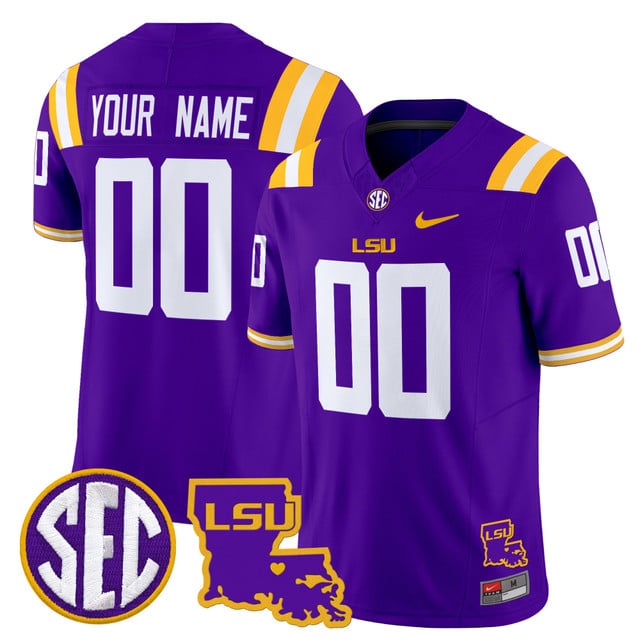 LSU Tigers 2025 Louisiana Patch Vapor Limited Custom Jersey purple