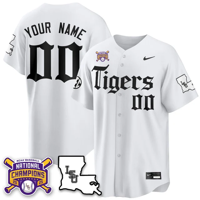 LSU Tigers 2025 World Series Champions 'Gothic Geaux Edition' Custom Jersey #WHITE