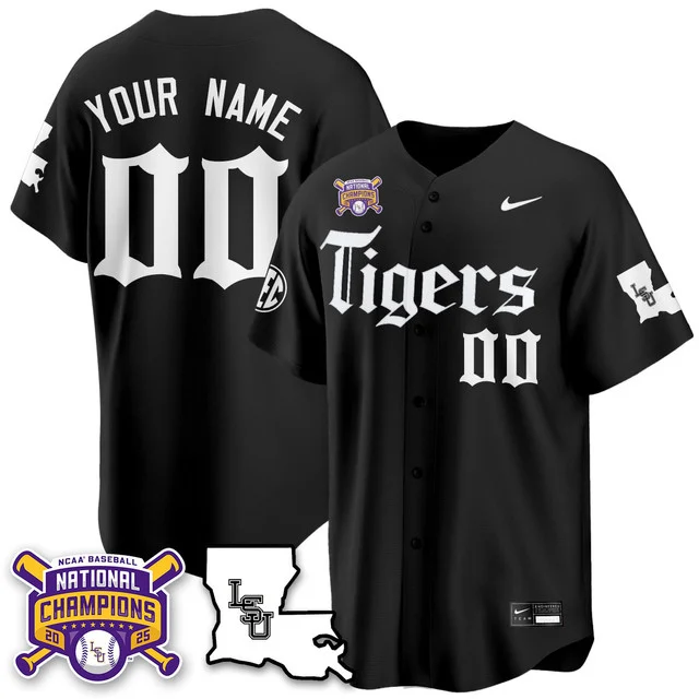 LSU Tigers 2025 World Series Champions 'Gothic Geaux Edition' Custom Jersey BLACK