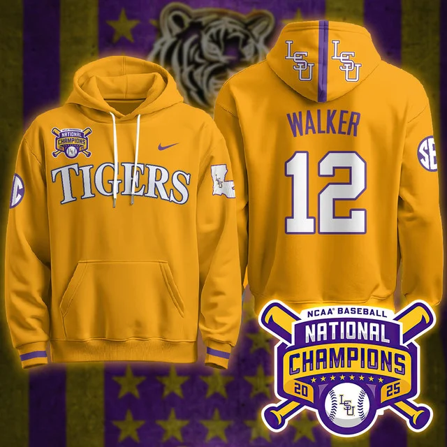LSU Tigers 2025 World Series Champions Limited Hoodie GOLD#12 TODD WALKER