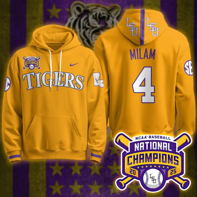 LSU Tigers 2025 World Series Champions Limited Hoodie GOLD#4 STEVEN MILAM