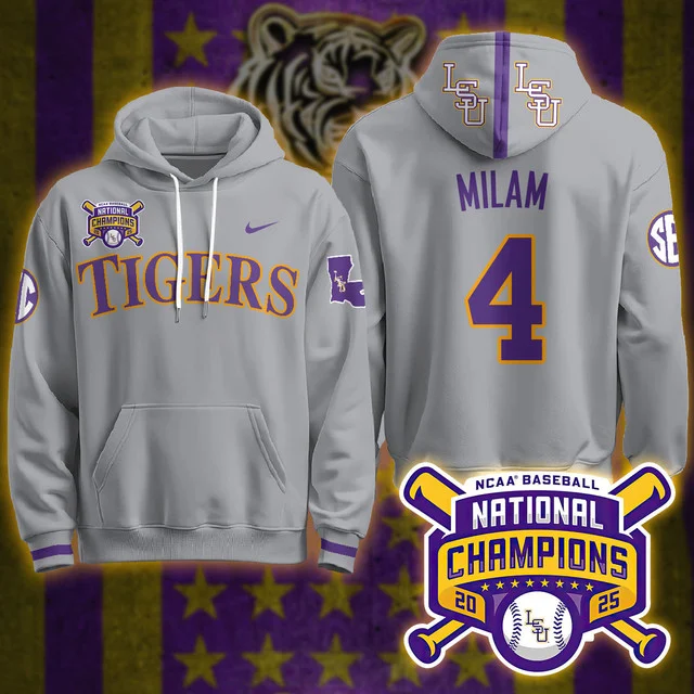 LSU Tigers 2025 World Series Champions Limited Hoodie GREY#4 STEVEN MILAM