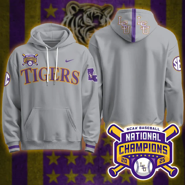 LSU Tigers 2025 World Series Champions Limited Hoodie GREY BLANK